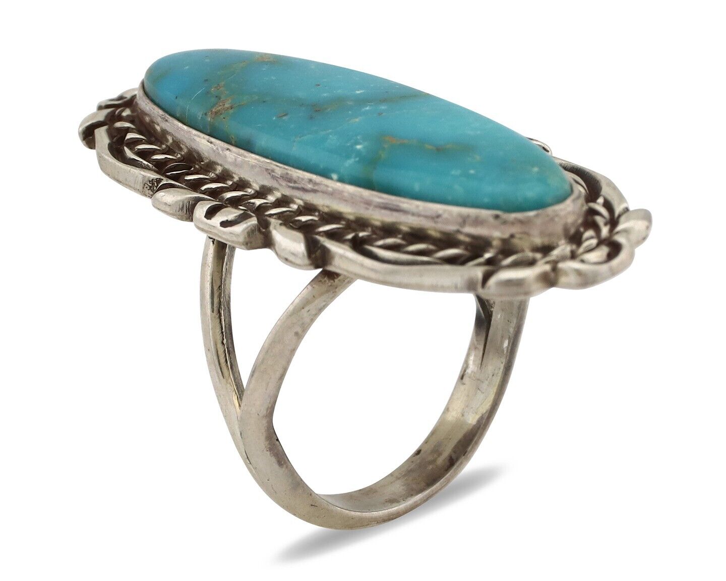 Navajo Ring 925 Silver Blue Gem Turquoise Native Artist Signed Billy Eagle C.80s