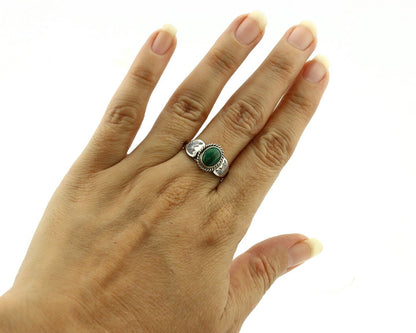 Navajo Ring 925 Silver Natural Mined Malachite Native American Artist C.80's