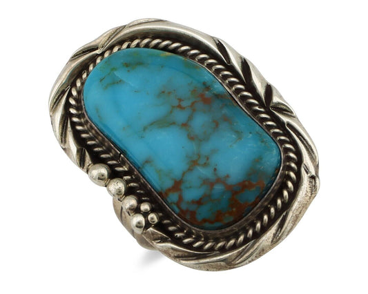 Navajo Ring 925 Silver Natural Blue Turquoise Artist Signed D Zachary C.80s