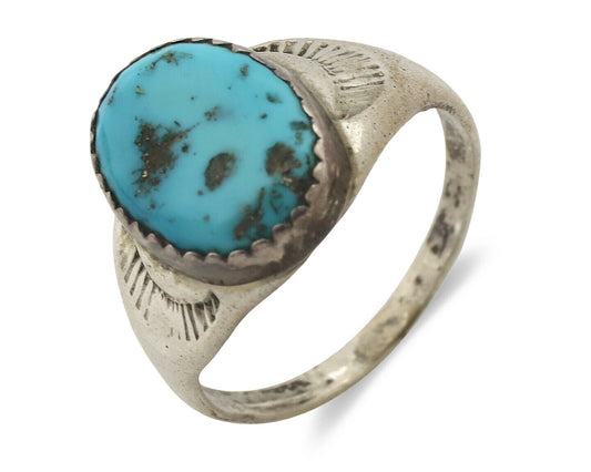 Zuni Ring .925 Silver Natural Blue Turquoise Native American Artist C.1980's