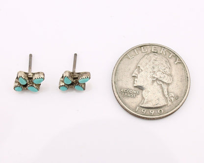 Zuni Earrings 925 Silver Sleeping Beauty Turquoise Native American Artist C.80's