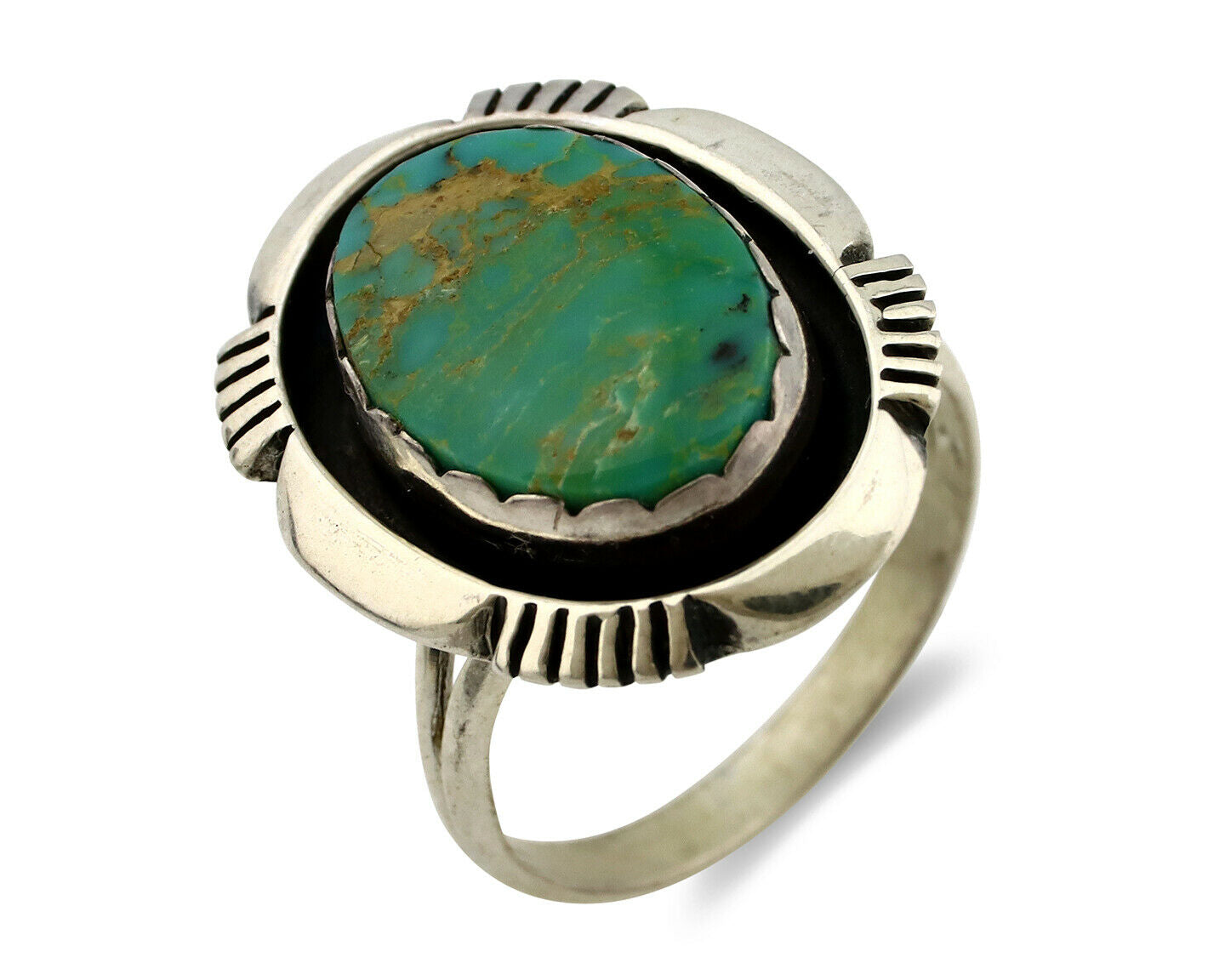 Navajo Ring .925 Silver Kingman Turquoise Artist Signed M Nez C80s