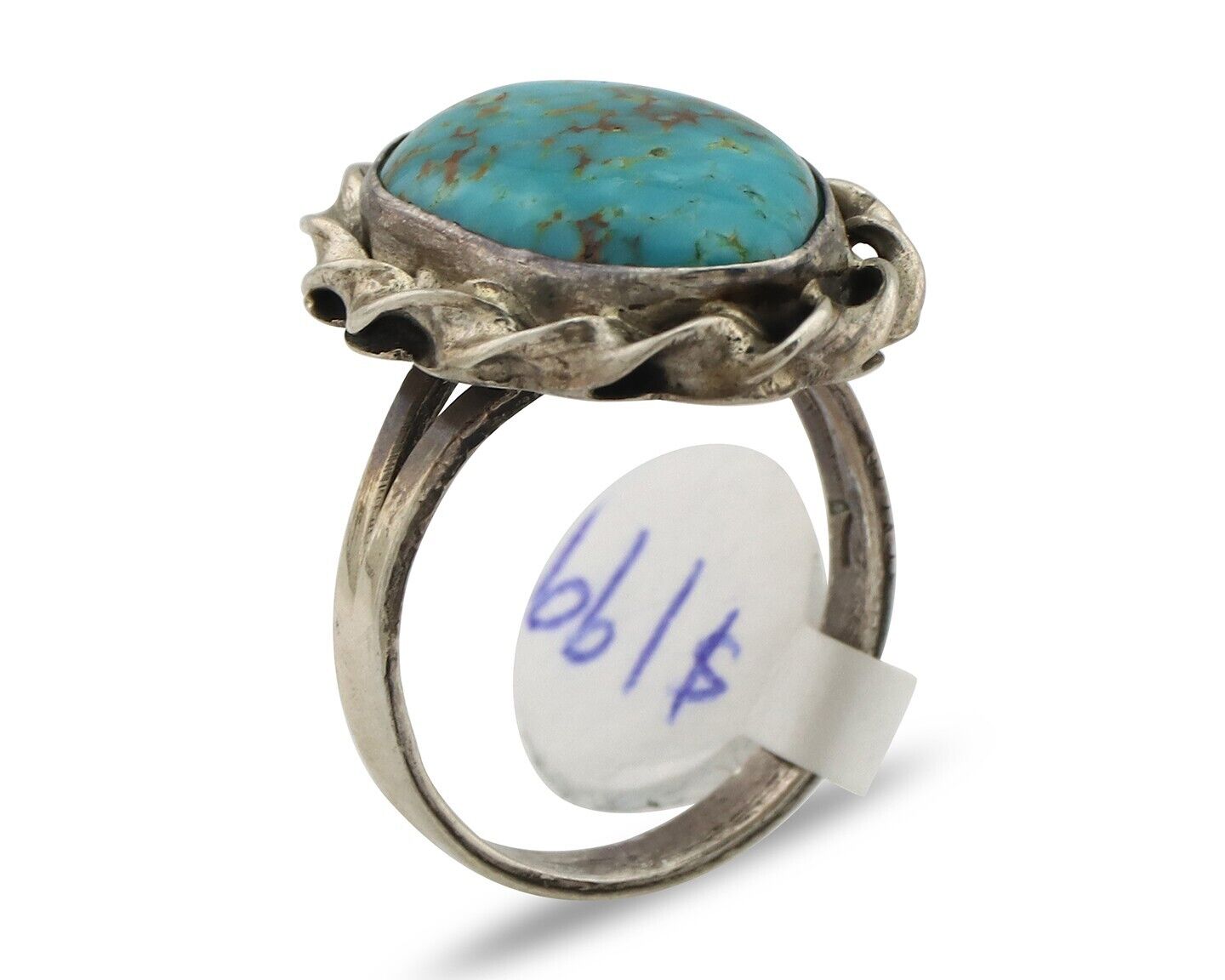 Navajo Ring .925 Silver Blue Gem Turquoise Native American Artist C.80's