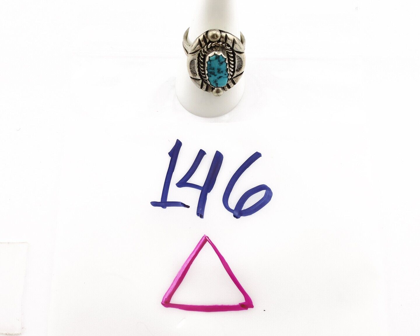 Navajo Ring 925 Silver Sleeping Beauty Turquoise Signed V & N EDSITTY C.80's