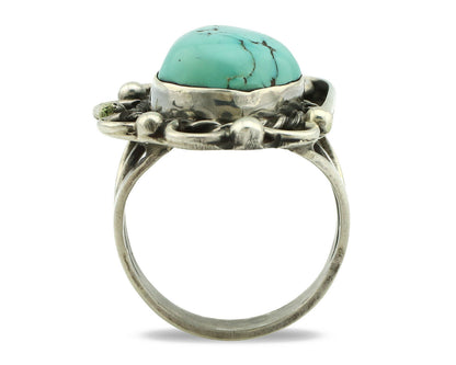 Navajo Ring .925 Silver Natural Bisbee Turquoise Artist Signed JT C.80's