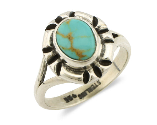 Navajo Ring .925 Silver Kingman Turquoise Artist Signed Gecko C.90's