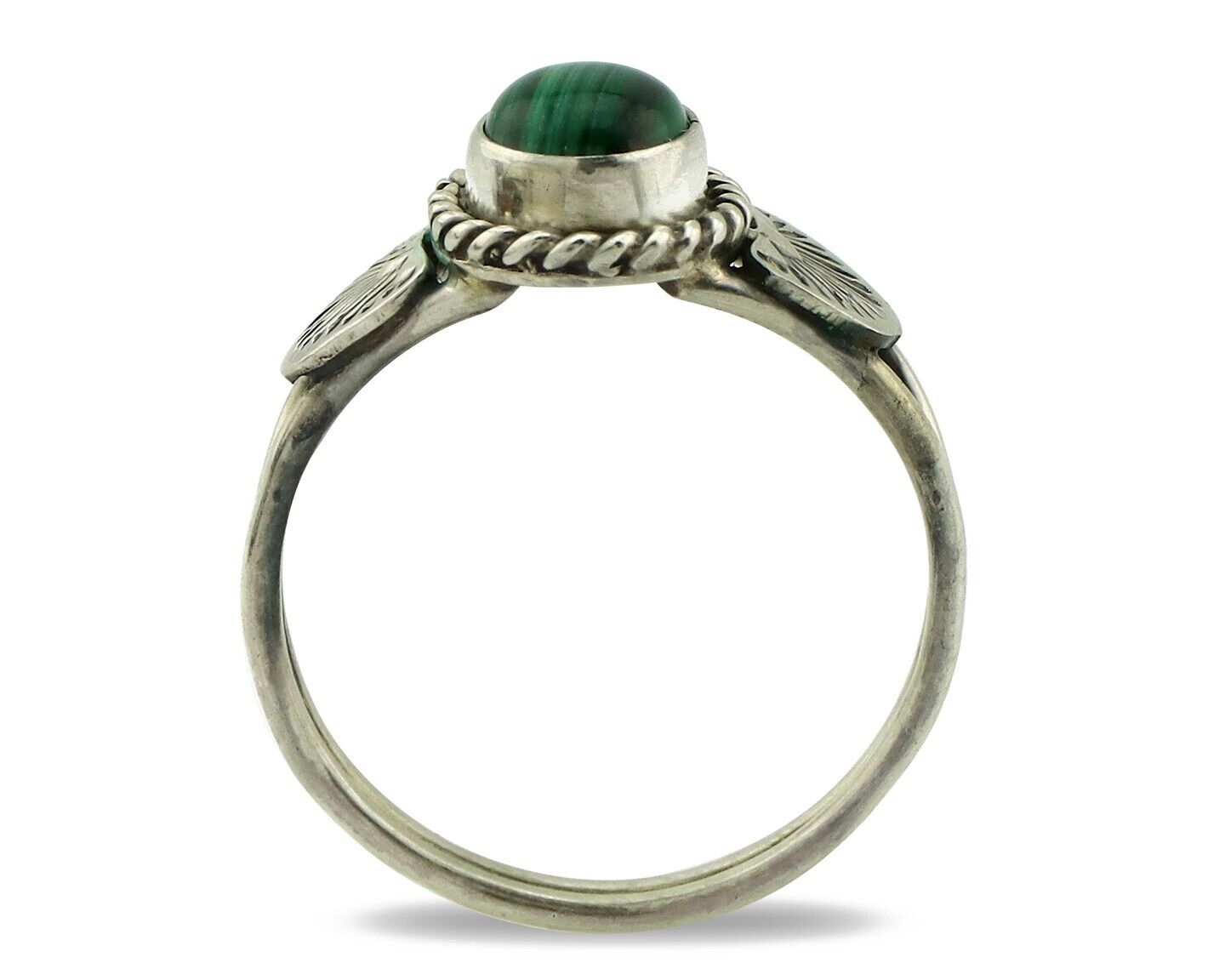 Navajo Ring 925 Silver Natural Mined Malachite Native American Artist C.80's