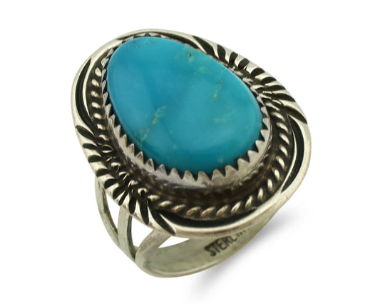 Navajo Ring .925 Silver Blue Turquoise Native American Artist C.1980's