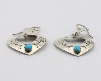 Navajo Dangle Heart Earrings Handmade 925 Silver Blue Turquoise Native Artist 80
