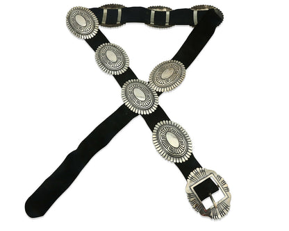 Navajo Concho Belt .925 Silver Hand Stamped Artist Tc Singer C.80's