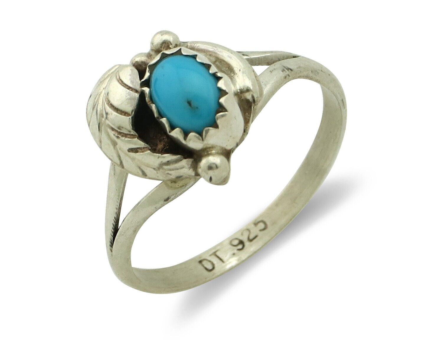 Navajo Ring .925 Silver Natural Blue Turquoise Artist Signed DT C.80's