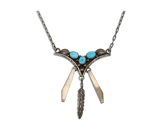 Navajo Necklace 925 Silver Sleeping Beauty Turquoise Native American C.80's
