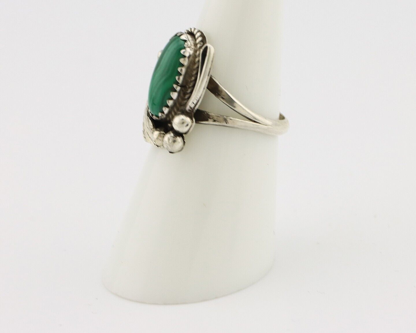 Navajo Ring 925 Silver Natural Malachite Artist Signed Justin Morris C.80's