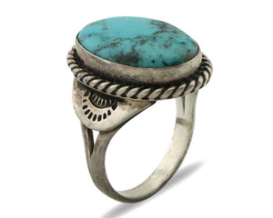 Navajo Ring .925 Silver Natural Blue Turquoise Native Artist Signed C.80's