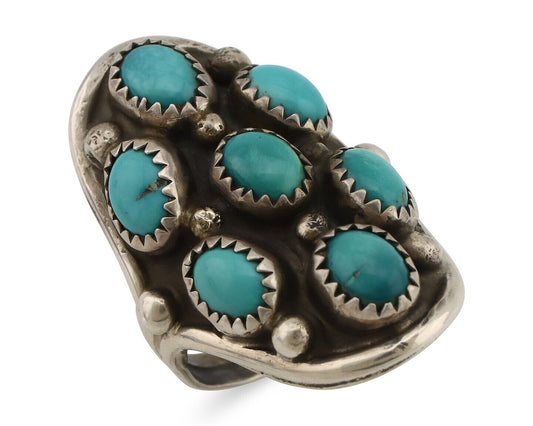 Navajo Ring .925 Silver Natural Blue Turquoise Artist Signed L Henderson C.80's