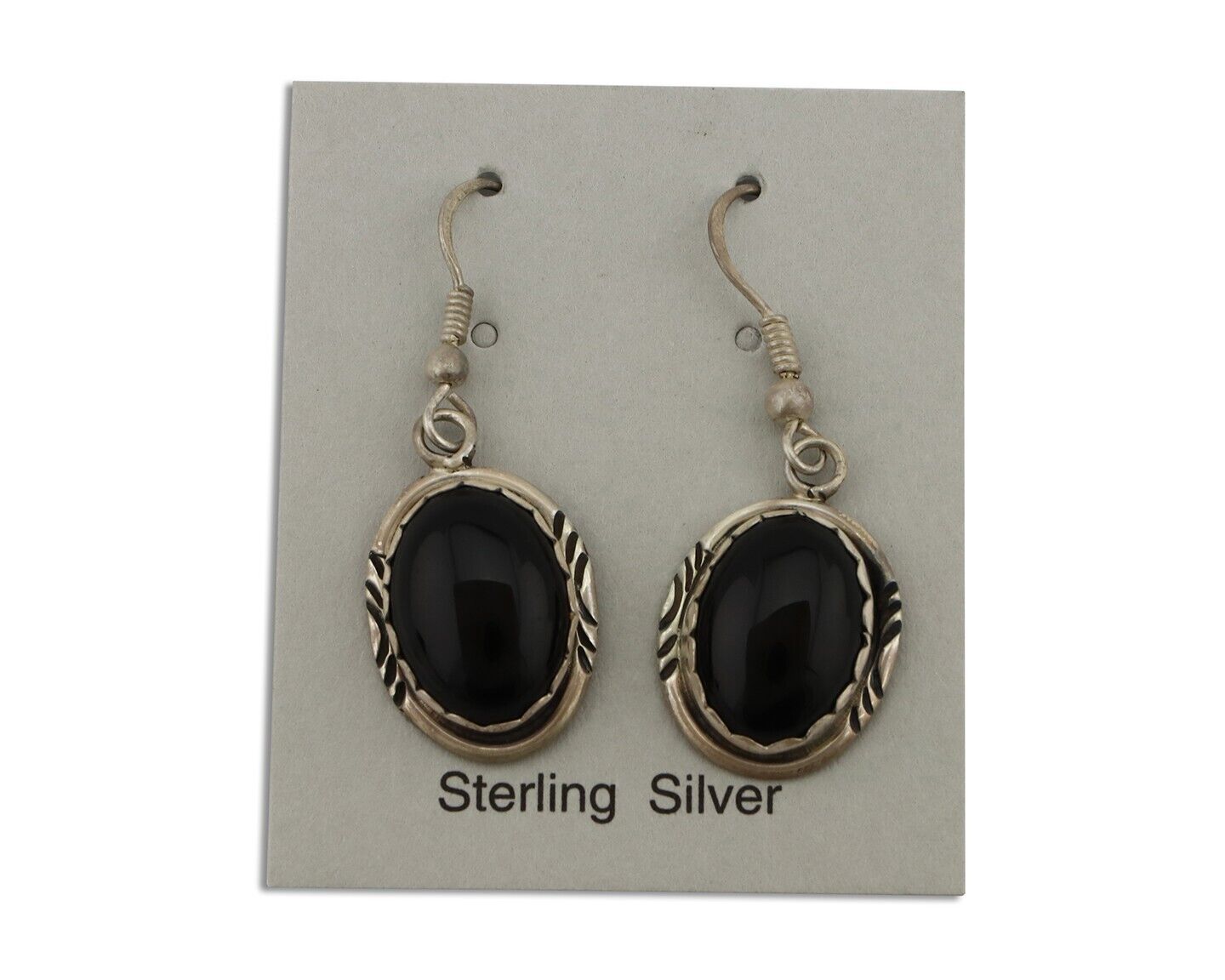 Navajo Earrings 925 Silver Natural Black Onyx Artist Signed T C.80's