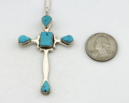 Navajo Cross Necklace 925 Silver Sleeping Beauty Turquoise Native Artist C.80's