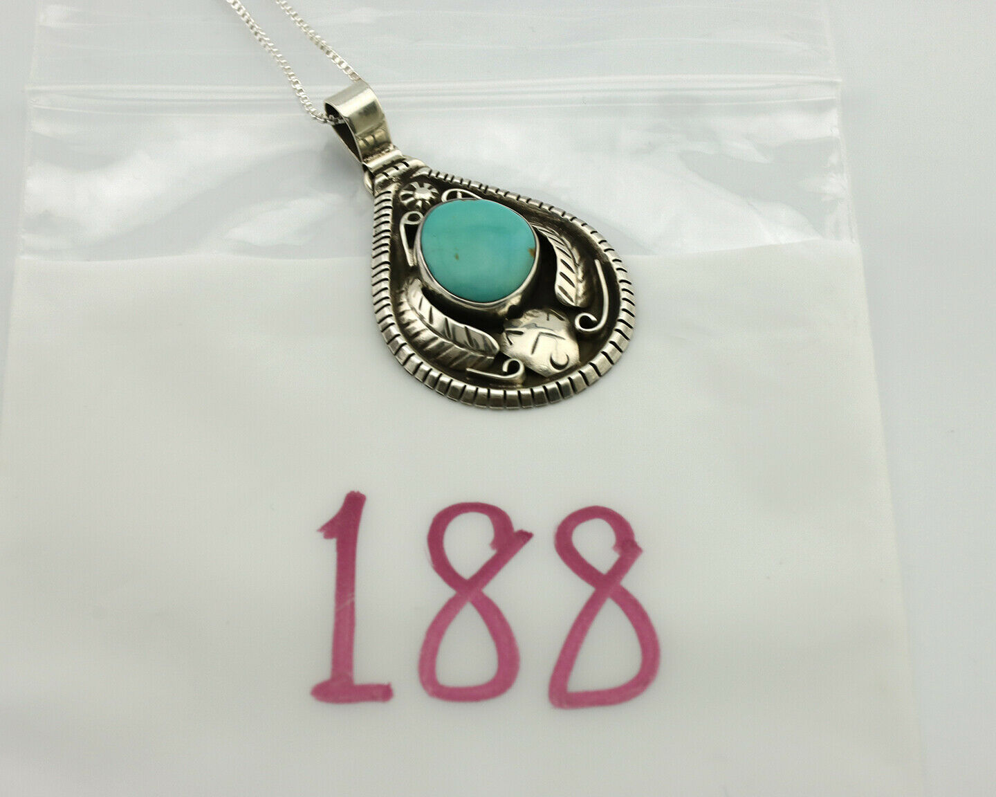 Navajo Necklace .925 Silver Kingman Turquoise Signed Tepee C.1980's