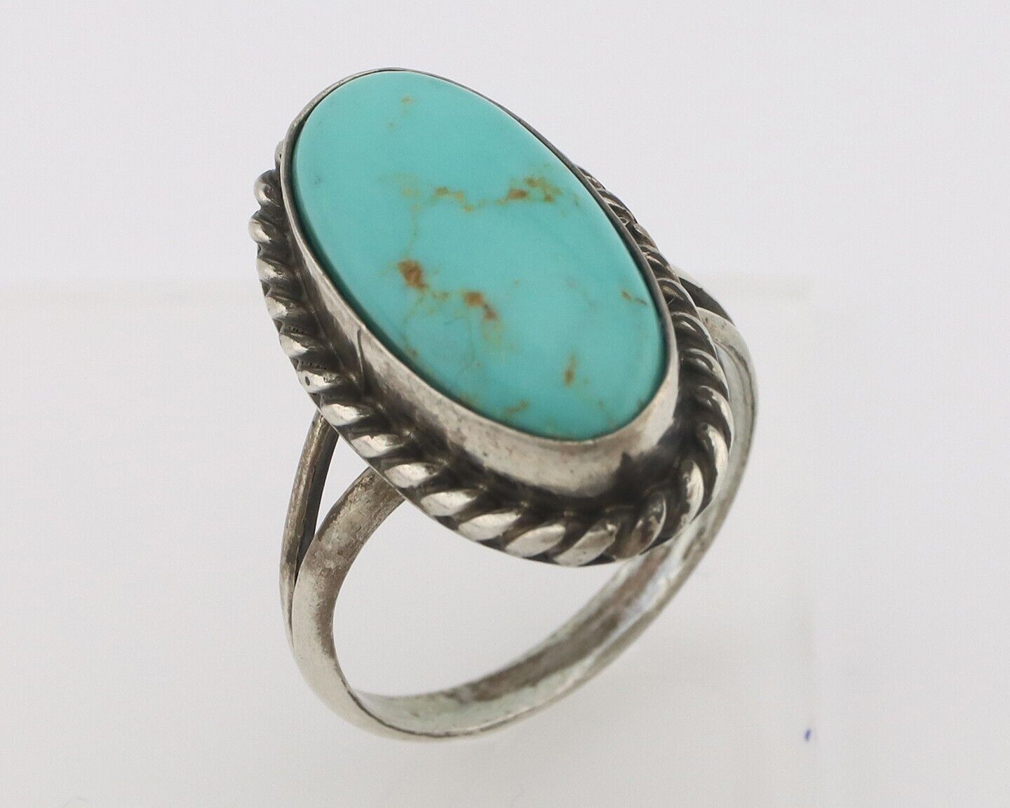 Navajo Handmade Ring 925 Silver Kingman Turquoise Signed M Montoya C.80's