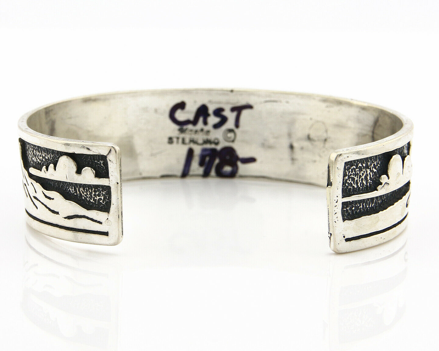 Navajo Bracelet SOLID .925 Silver Hand Stamped Cuff Artist Signed Masha C.80's