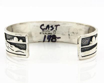 Navajo Bracelet SOLID .925 Silver Hand Stamped Cuff Artist Signed Masha C.80's