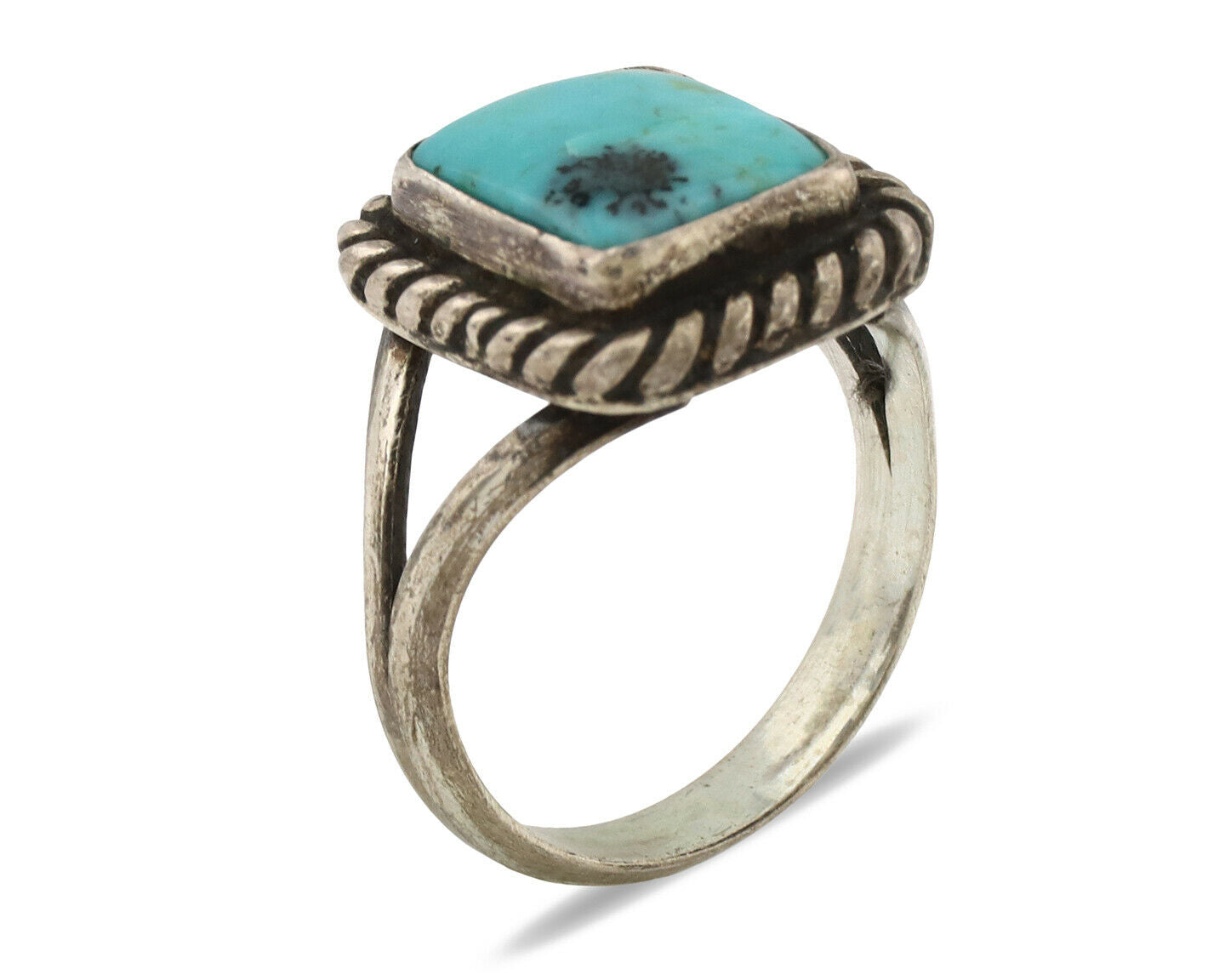 Navajo Ring .925 Silver Natural Blue Turquoise Artist Signed Sun C.1980's