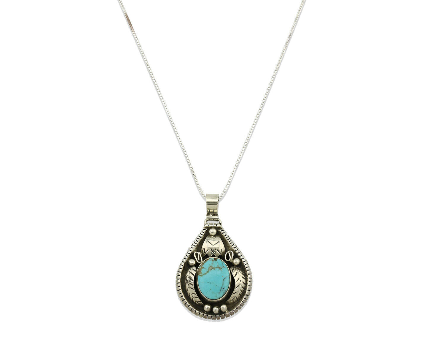 Navajo Necklace .925 Silver Kingman Turquoise Signed Tepee C.1980's