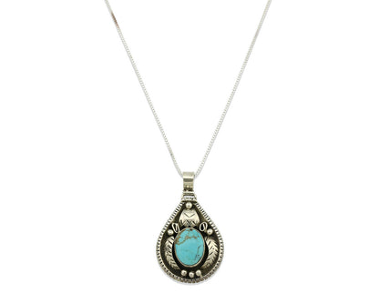 Navajo Necklace .925 Silver Kingman Turquoise Signed Tepee C.1980's