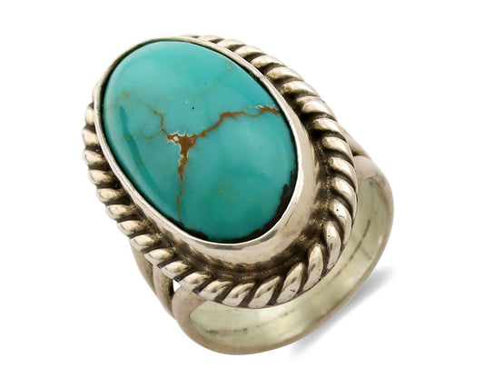 Navajo Ring .925 Silver Kingman Turquoise Native American Artist C.1980s