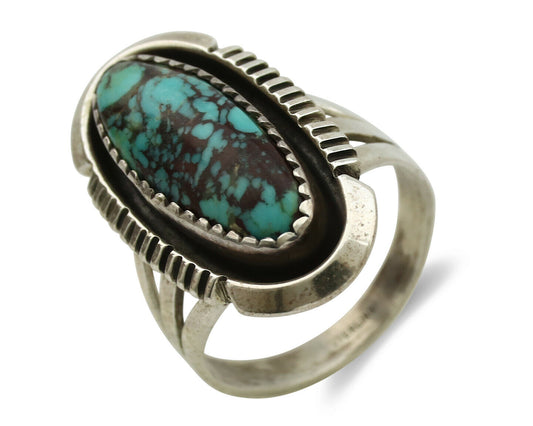 Navajo Ring .925 Silver Spiderweb Turquoise Artist Signed B C.1980's