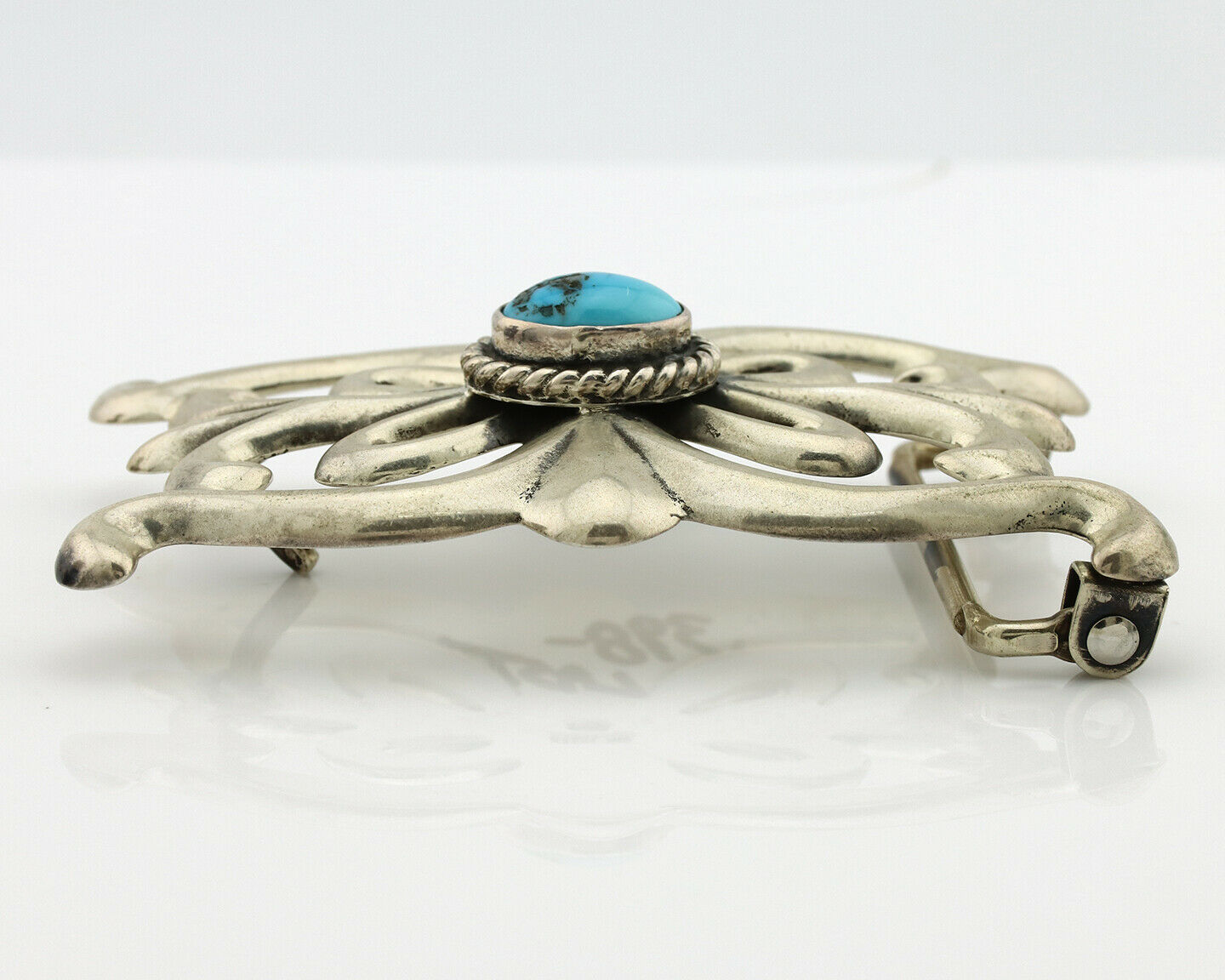 Navajo Belt Buckle .925 Silver Natural Blue Turquoise Native Artist C.1980's