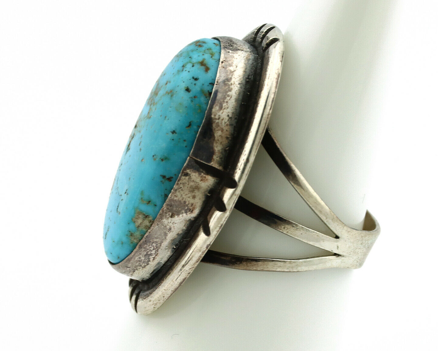 Navajo Ring .925 Silver Blue Turquoise Native American Artist C80s