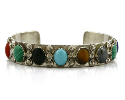 Women's Navajo Gemstone Bracelet .925 Silver Handmade Cuff C.1980's