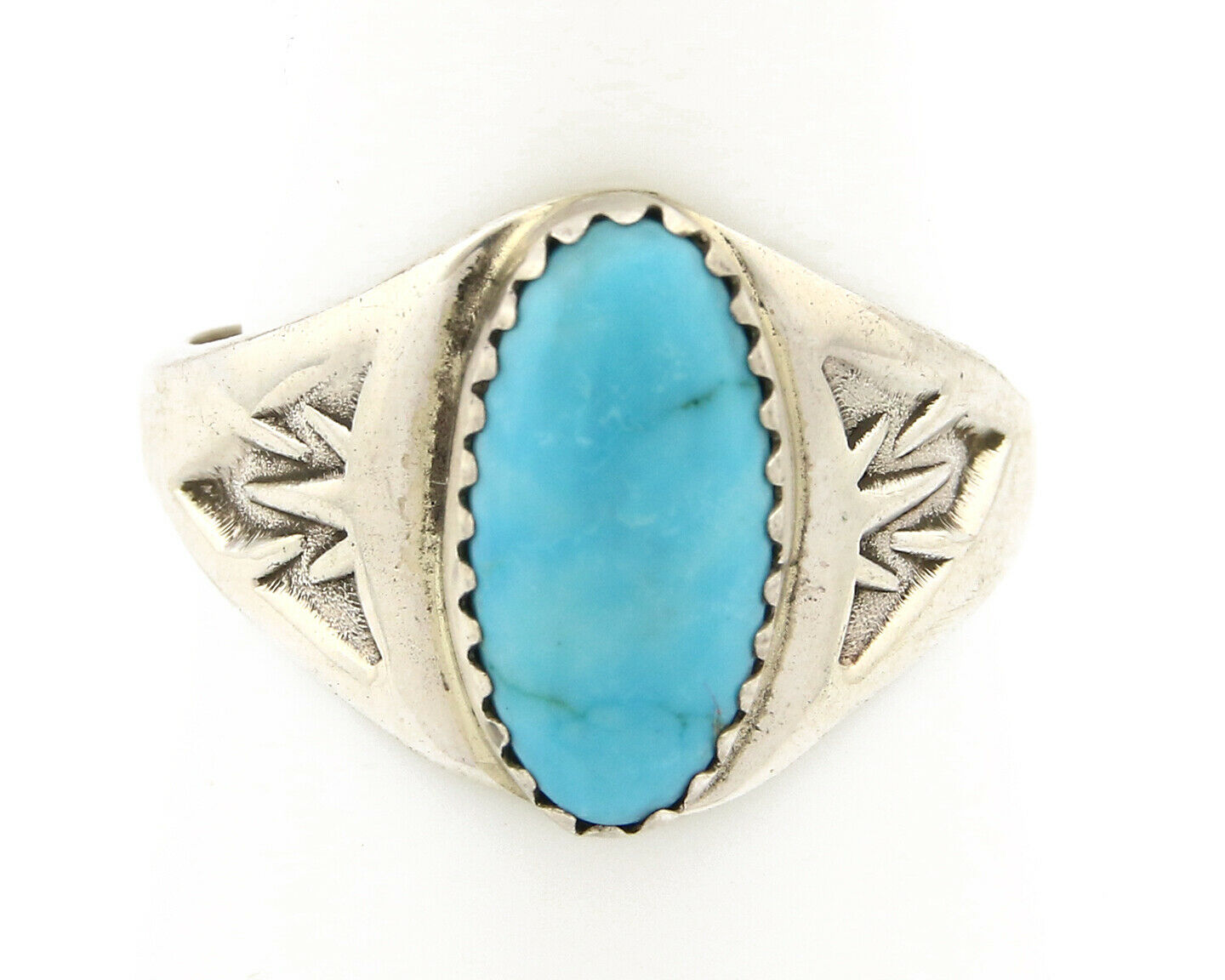 Zuni Ring .925 Silver Kingman Turquoise Hand Stamped Native American C.80's