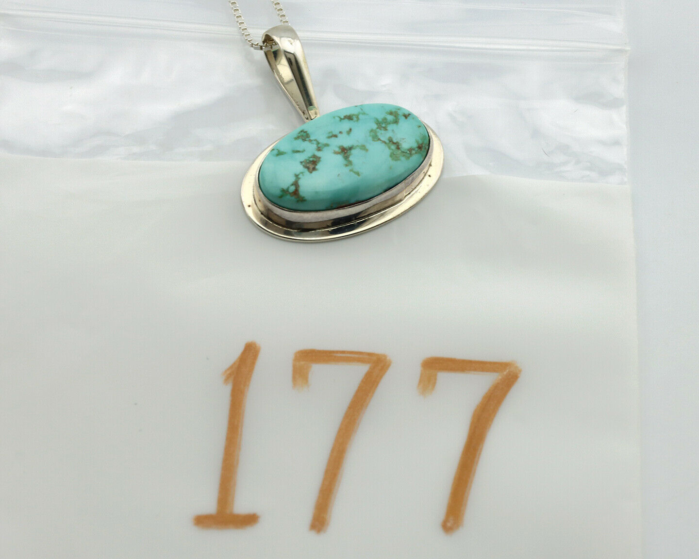 Navajo Necklace .925 Silver Fox Mine Turquoise Signed Doug Zachary C.1980's