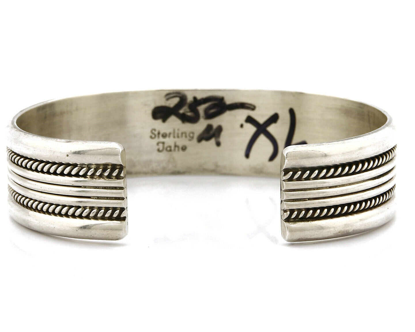 Women's Navajo Bracelet .925 Silver Hand Stamped Cuff Signed TAHE C.1980's