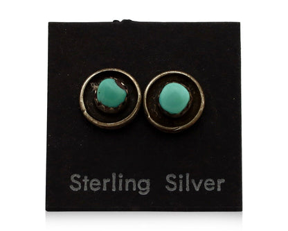 Zuni Earrings 925 Silver Natural Kingman Turquoise Native American Artist C.80's