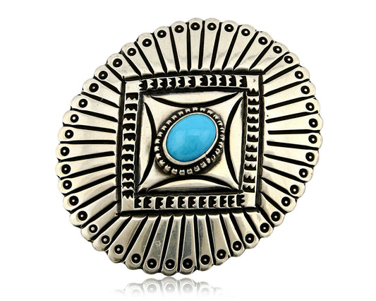 Navajo Handmade Brooch Pin .925 Sterling Silver Turquoise Artist Reeves C.1990