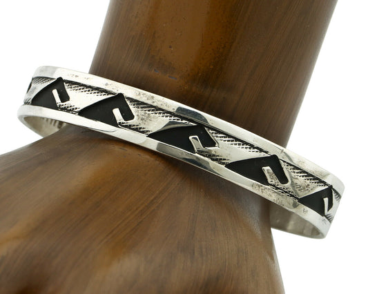 Navajo Bracelet .925 Silver Handmade Overlay Style Signed Tommy Billy Cuff C80s