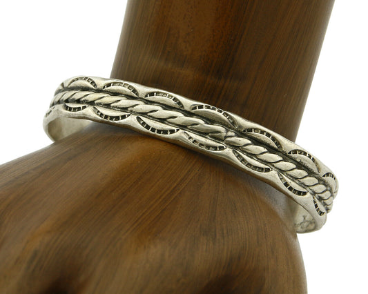 Navajo Bracelet .925 Silver Handmade Hand Stamped Signed Artist C Montoya C.80s