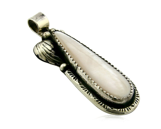 Navajo Pendant .925 Silver Real Natural Pink Mussel Signed Yazzie C.80's