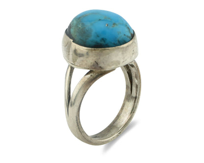 Navajo Ring .925 Silver Natural Blue Turquoise Signed Apache C.80's