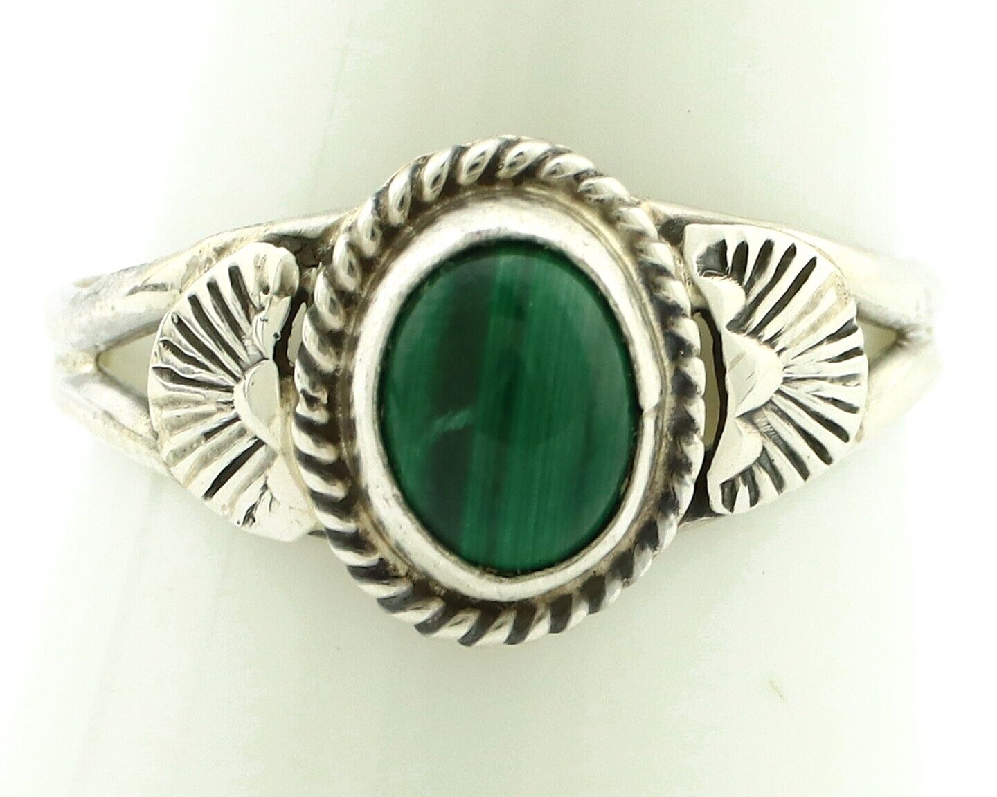 Navajo Ring 925 Silver Natural Mined Malachite Native American Artist C.80's