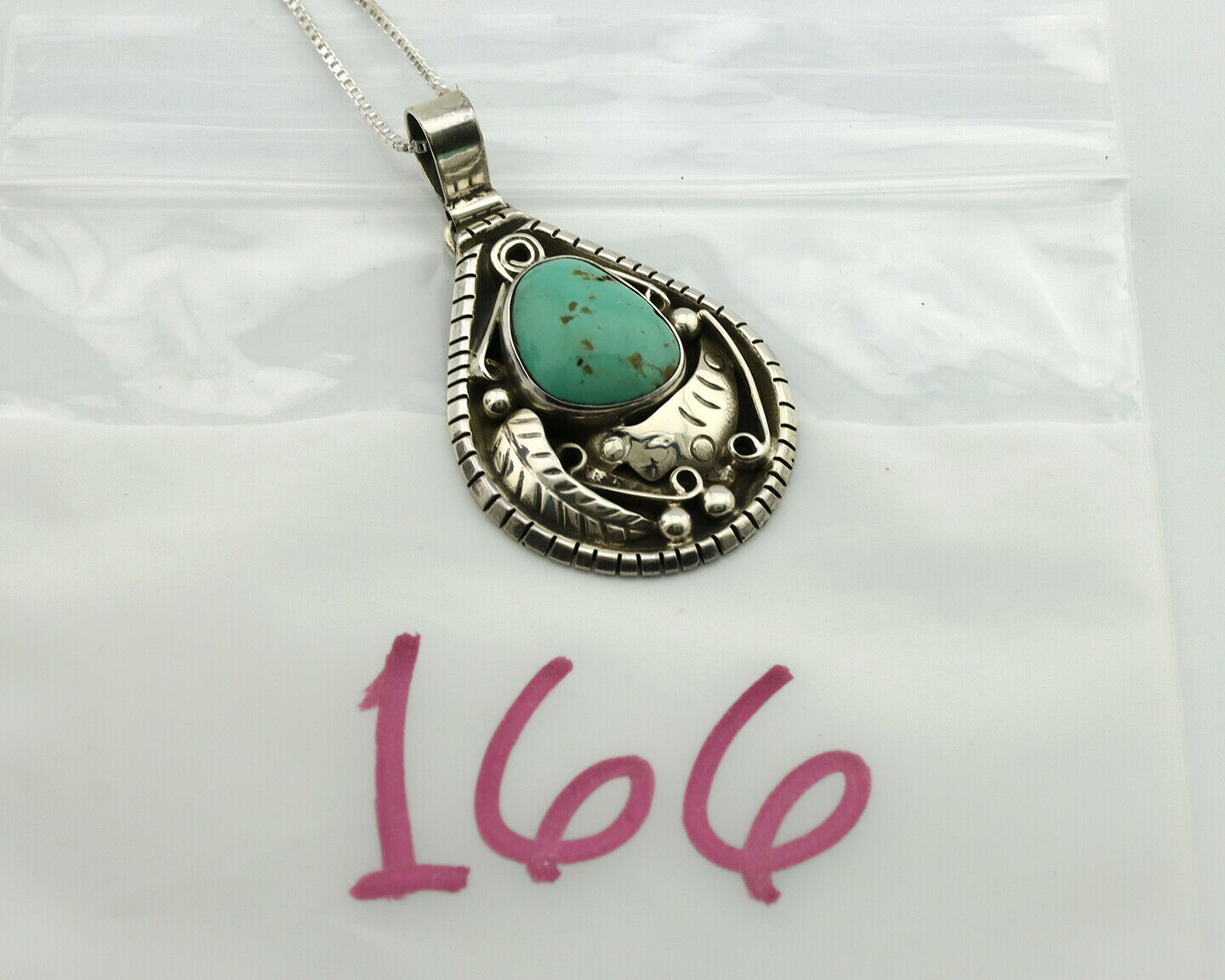 Navajo Necklace .925 Silver Kingman Turquoise Signed Tepee C.1980's