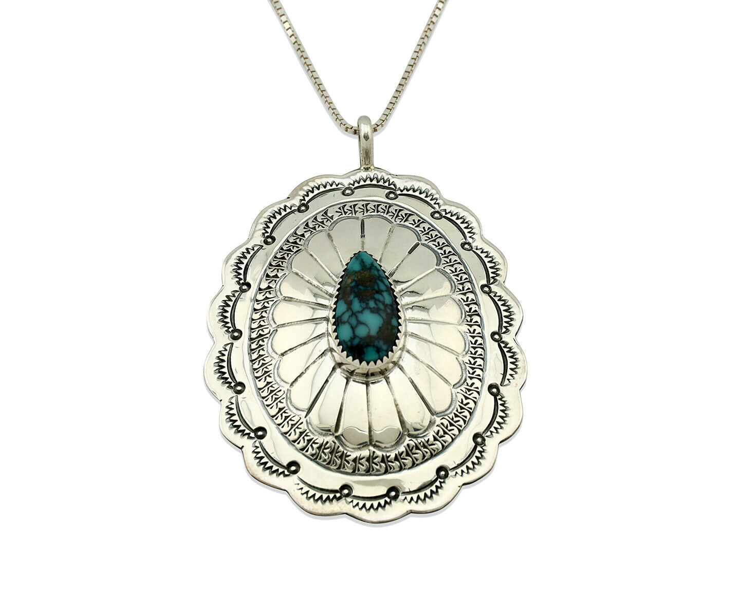 Navajo Necklace .925 Silver Spiderweb Turquoise Signed Marcella James C.80's