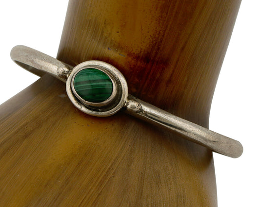 Navajo Bracelet .925 Silver Natural Malachite Native American C.90's