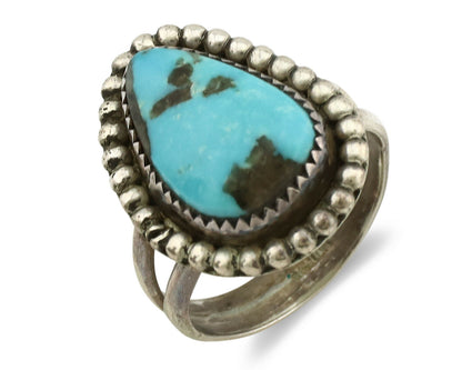 Navajo Ring .925 Silver Morenci Turquoise Native American Artist C.1980's