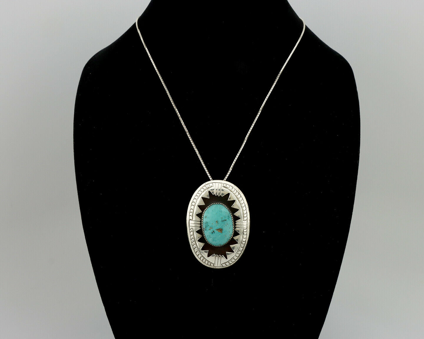 Navajo Pendant .925 Silver Blue Turquoise Native American C.80's