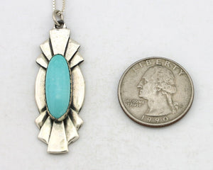 Navajo Handmade Necklace 925 Silver Natural Blue Turquoise Native Artist C.80's