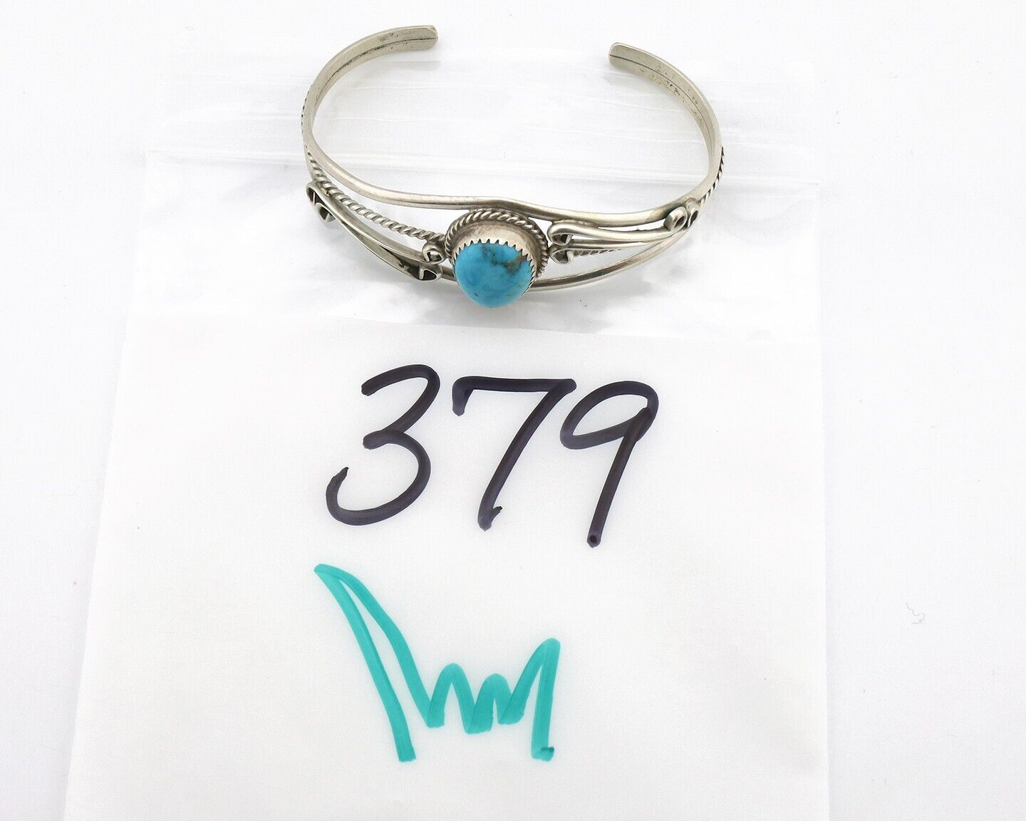 Navajo Bracelet 925 Silver Natural Blue Turquoise Native American Artist C.80's